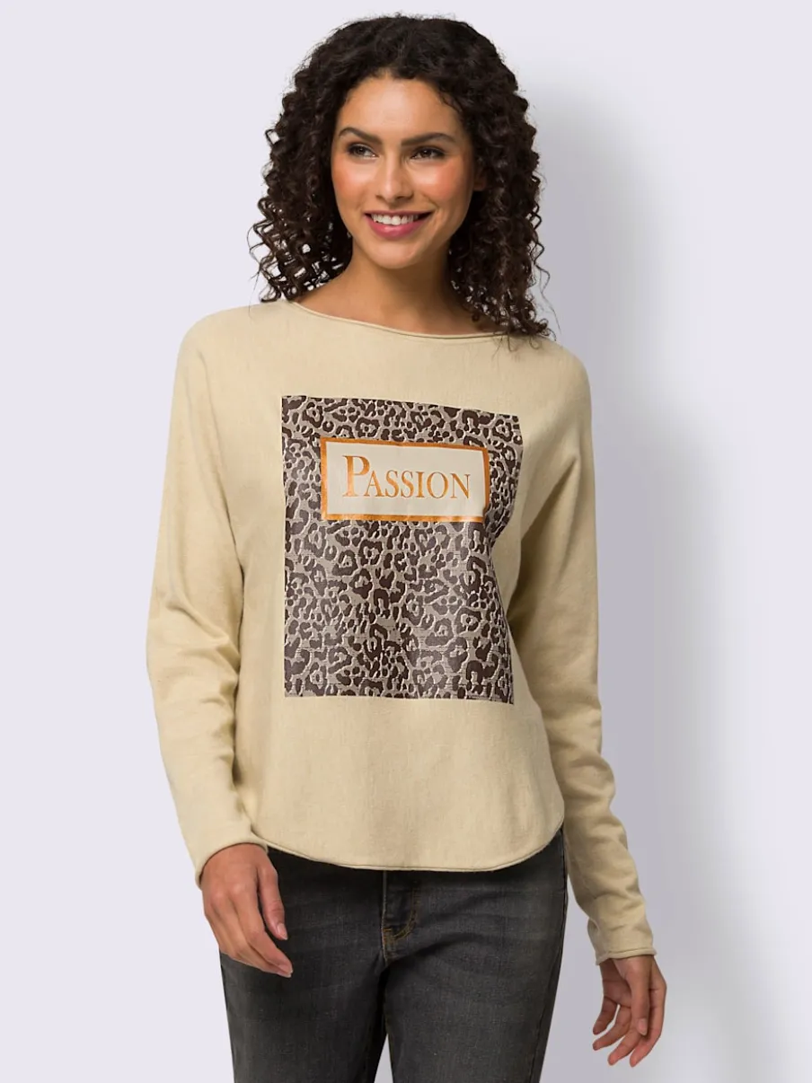 Pull en tricot avec col U et manches longues à imprimé animal