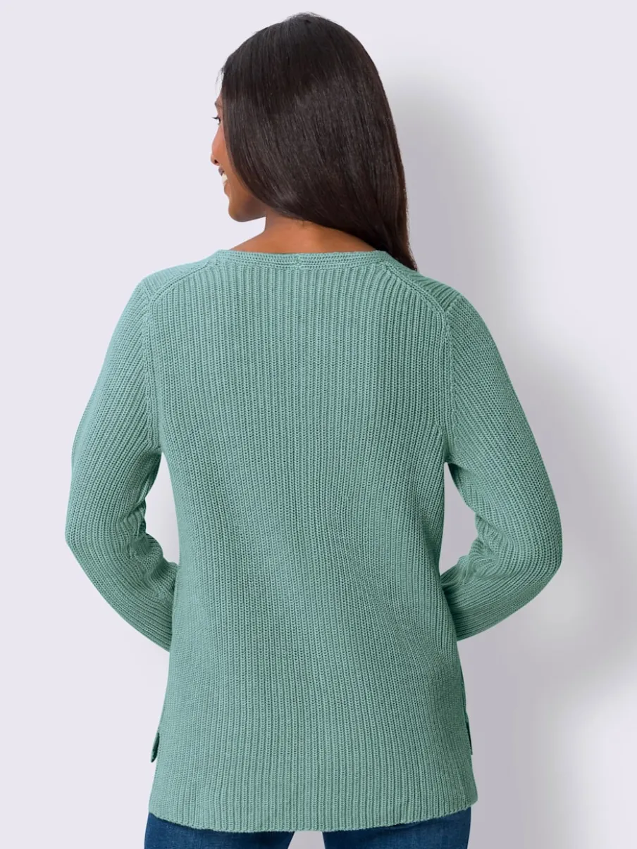 Pull en tricot avec col V et fentes latérales