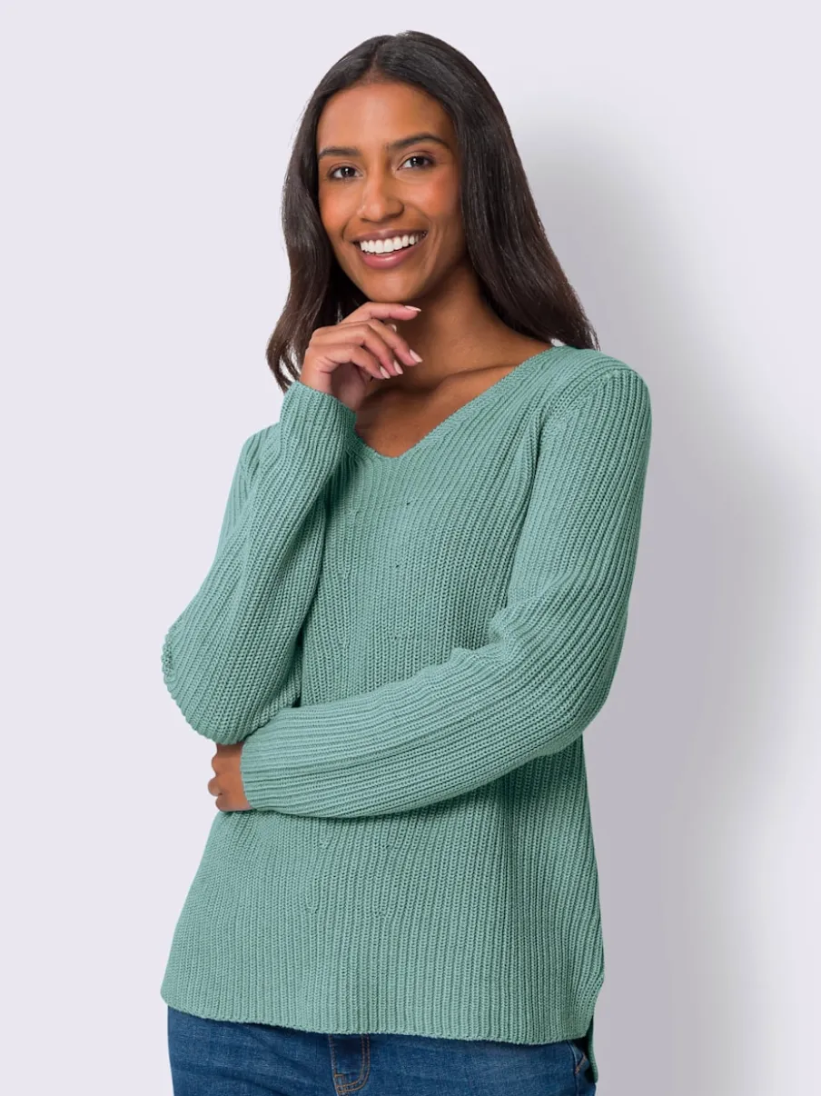 Pull en tricot avec col V et fentes latérales