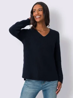 Pull en tricot avec col V et fentes latérales