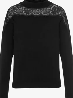 Pull en tricot avec empiècements en dentelle et col rond
