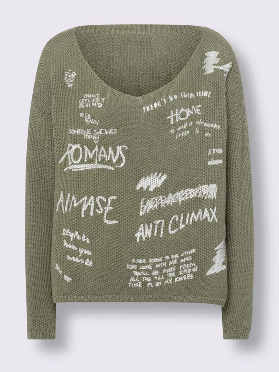 Pull en tricot avec encolure en V et inscriptions