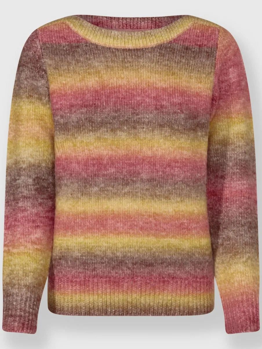 Pull en tricot avec encolure U et rayures multicolores