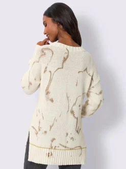 Pull en tricot avec imprimé lumineux et fentes latérales