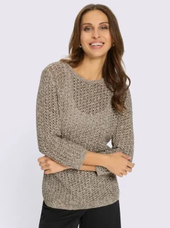 Pull en tricot avec manches trois quarts motifs raffinés