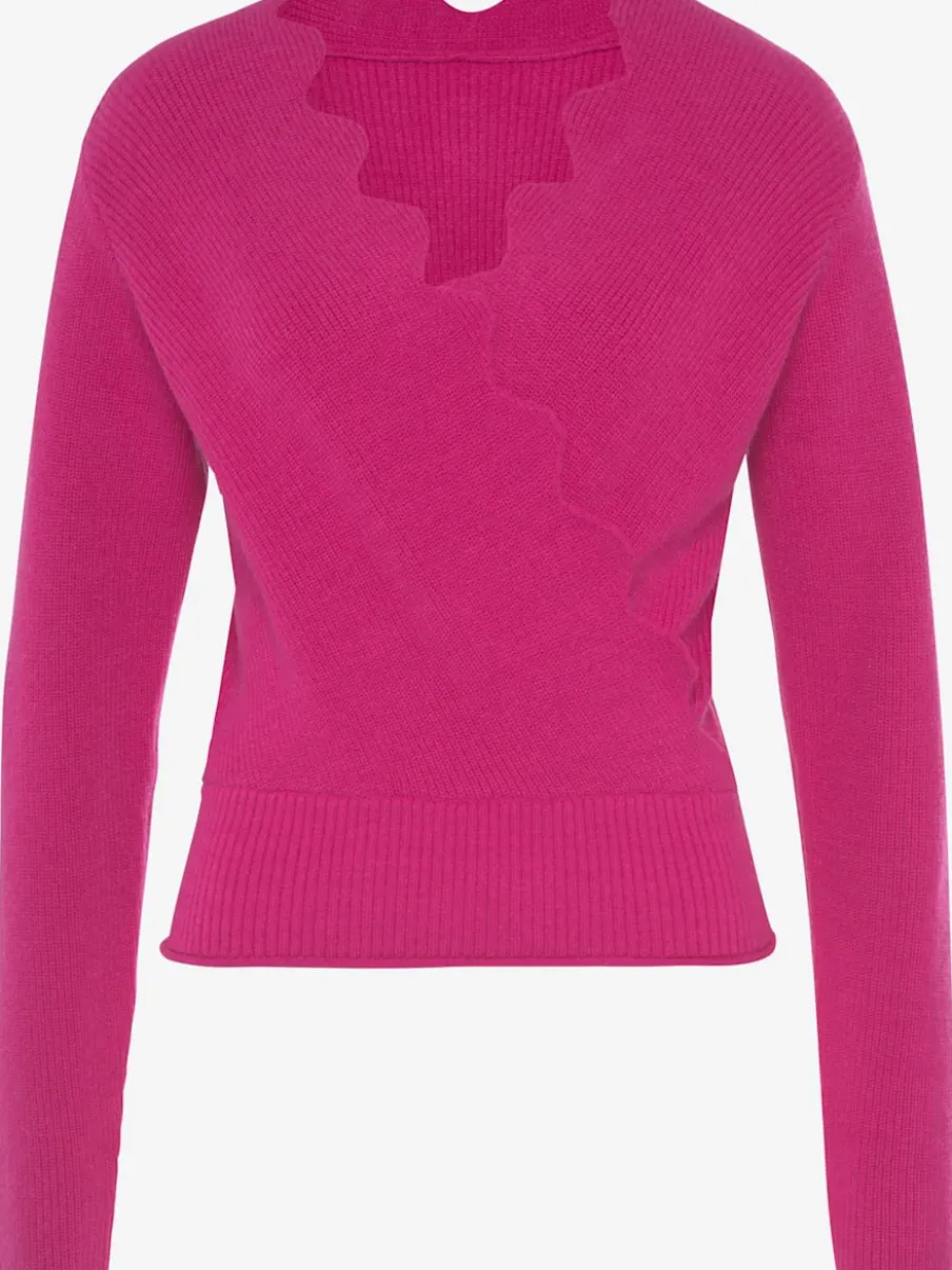 Pull en tricot à bord ondulé avec manches longues et tricot doux