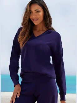 Pull en tricot à capuche avec encolure en V doux