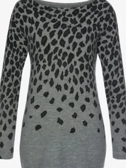 Pull en tricot à col large en U avec motif léopard