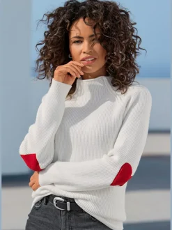 Pull en tricot à col montant avec pinces en cœur aux coudes