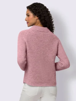 Pull en tricot col montant à manches trois-quarts et bords-côtes