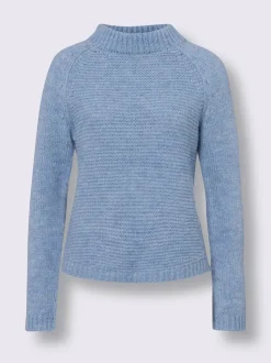 Pull en tricot col montant à manches trois-quarts et bords-côtes
