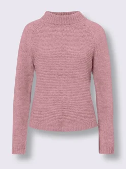 Pull en tricot col montant à manches trois-quarts et bords-côtes