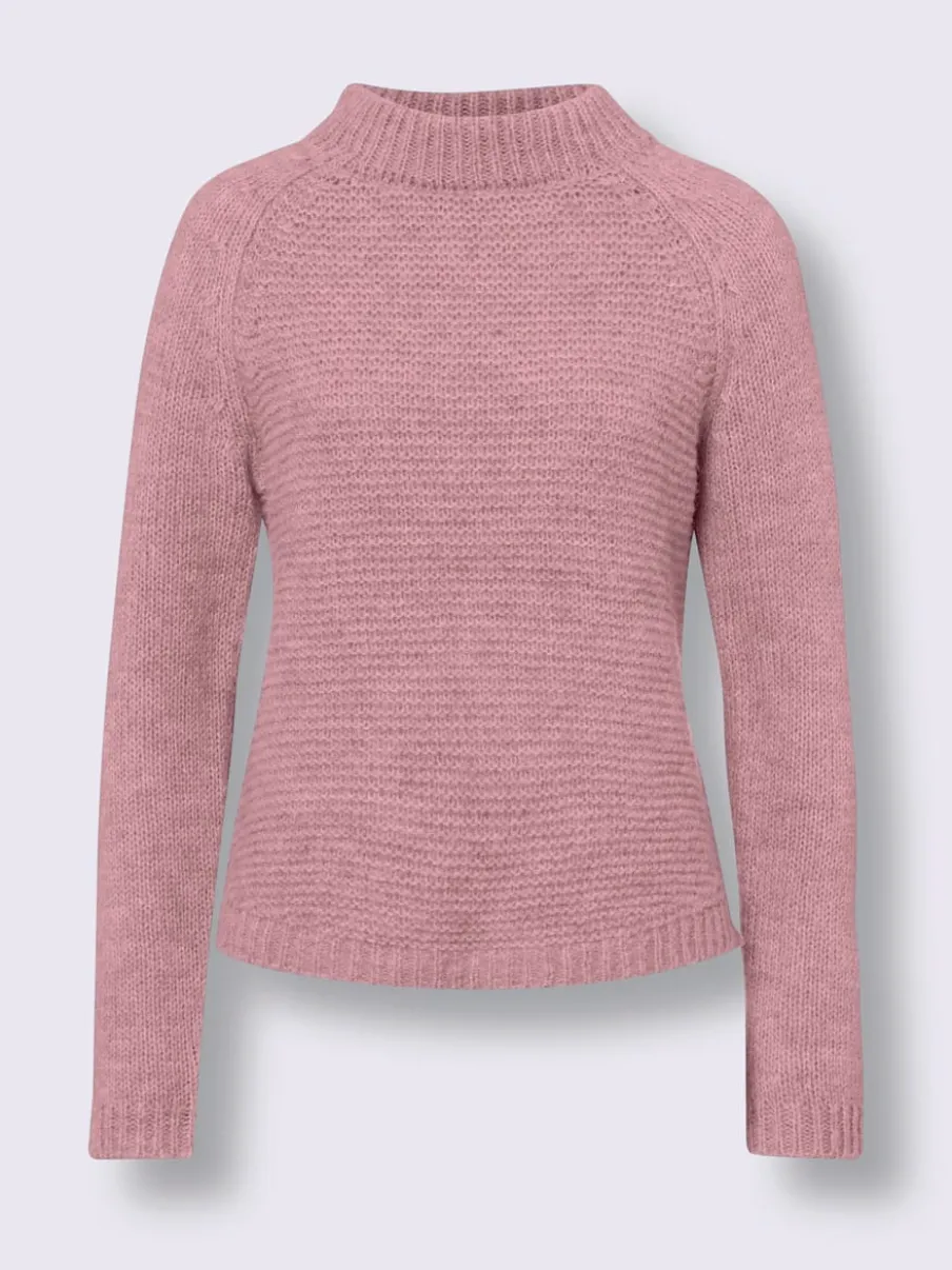 Pull en tricot col montant à manches trois-quarts et bords-côtes
