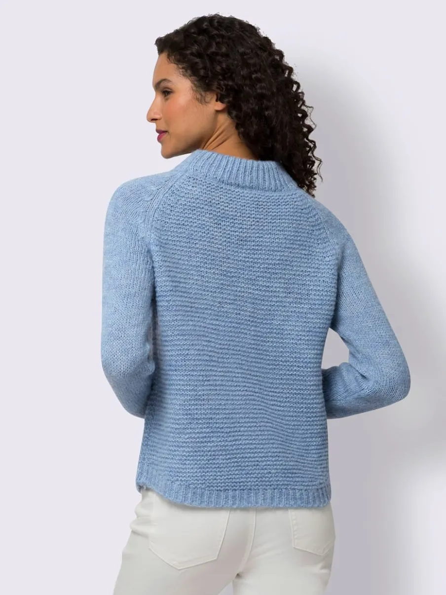 Pull en tricot col montant à manches trois-quarts et bords-côtes
