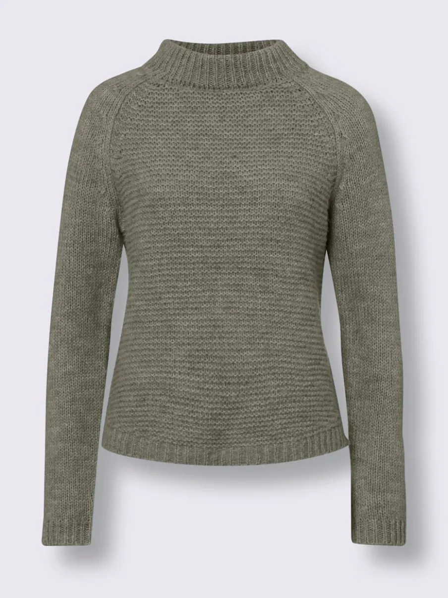 Pull en tricot col montant à manches trois-quarts et bords-côtes