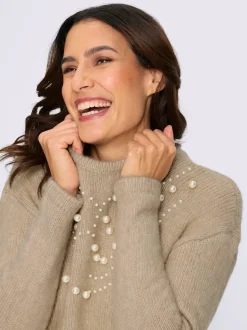 Pull en tricot à col rond avec perles fantaisie et mancherons discrets