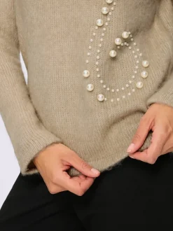 Pull en tricot à col rond avec perles fantaisie et mancherons discrets