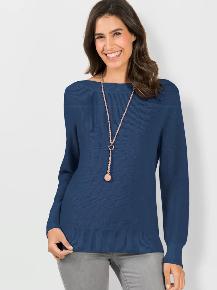 Pull en tricot côtelé avec col en U manches longues