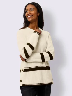 Pull en tricot côtelé avec encolure ronde et rayures