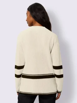 Pull en tricot côtelé avec encolure ronde et rayures