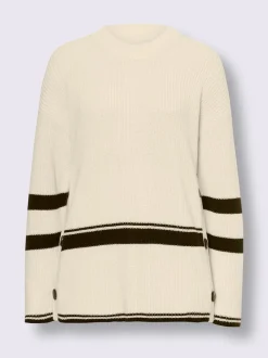 Pull en tricot côtelé avec encolure ronde et rayures