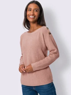 Pull en tricot côtelé à encolure ronde et boutons décoratifs