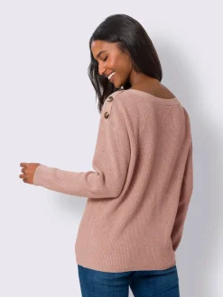 Pull en tricot côtelé à encolure ronde et boutons décoratifs