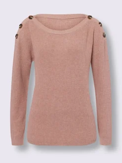 Pull en tricot côtelé à encolure ronde et boutons décoratifs