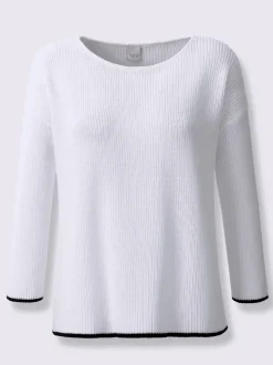 Pull en tricot côtelé à encolure U et manches trois quarts