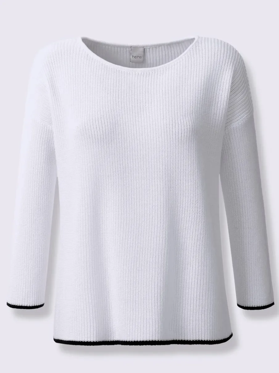 Pull en tricot côtelé à encolure U et manches trois quarts