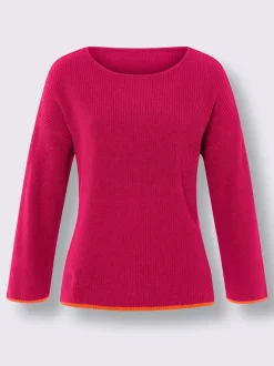 Pull en tricot côtelé à encolure U et manches trois quarts