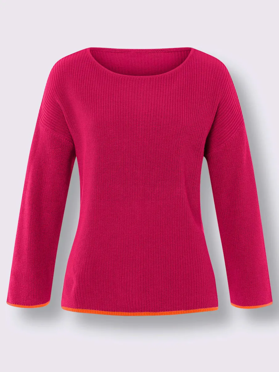Pull en tricot côtelé à encolure U et manches trois quarts