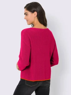 Pull en tricot côtelé à encolure U et manches trois quarts