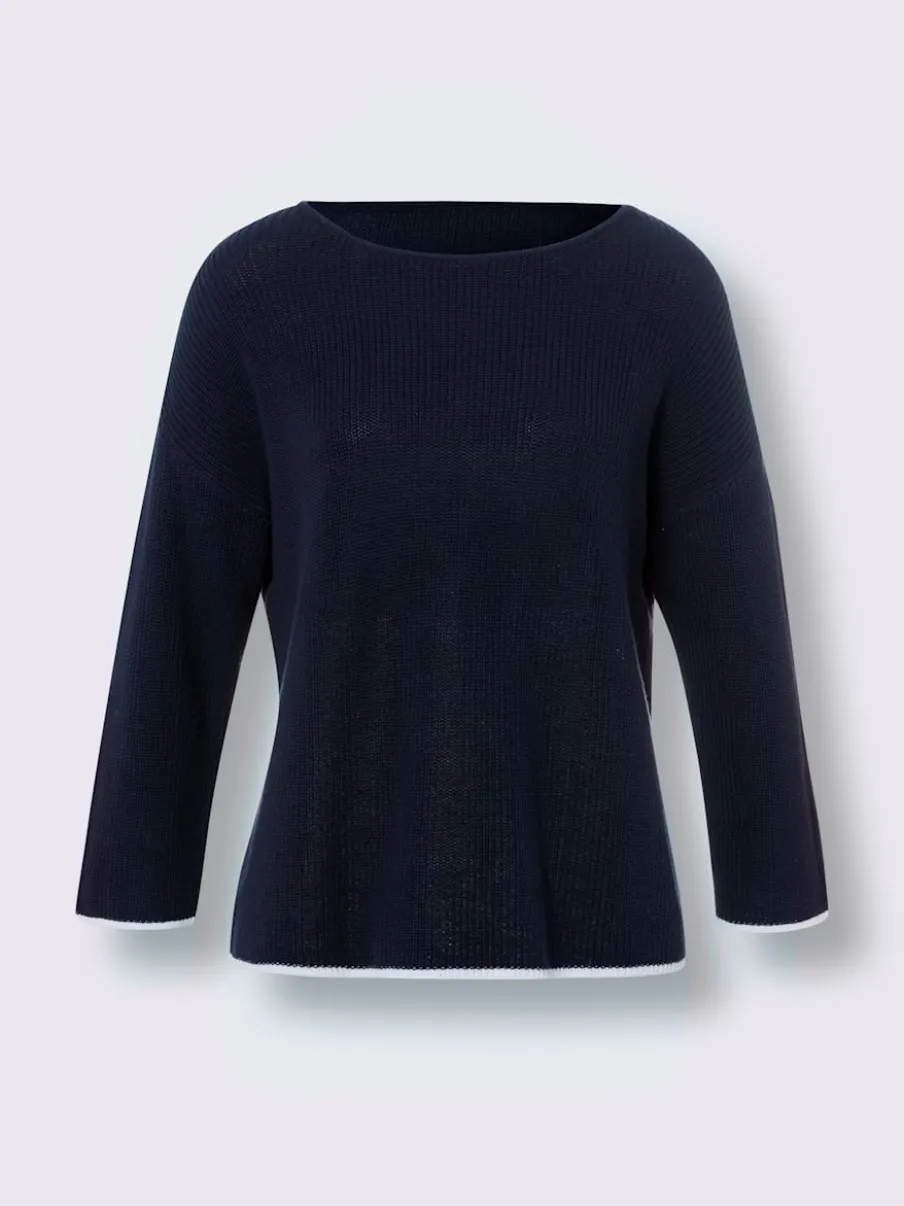 Pull en tricot côtelé à encolure U et manches trois quarts