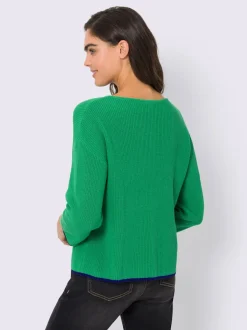 Pull en tricot côtelé à encolure U et manches trois quarts
