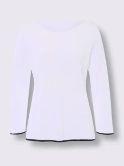 Pull en tricot côtelé à encolure U et manches trois quarts