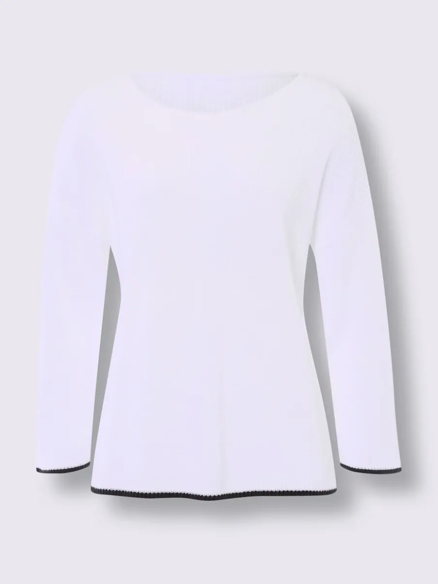 Pull en tricot côtelé à encolure U et manches trois quarts