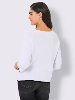 Pull en tricot côtelé à encolure U et manches trois quarts