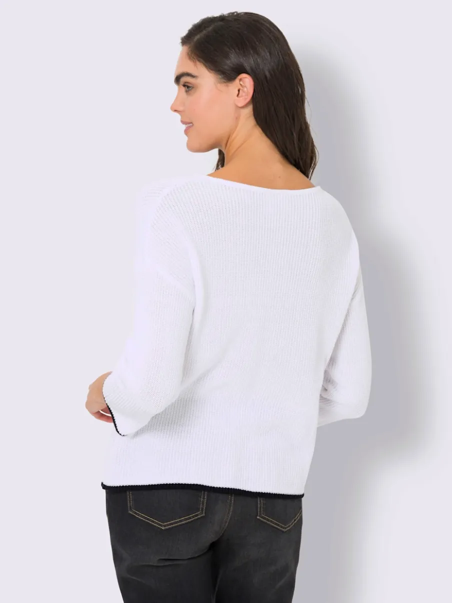 Pull en tricot côtelé à encolure U et manches trois quarts