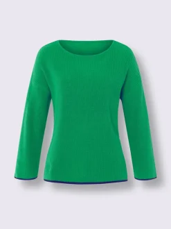 Pull en tricot côtelé à encolure U et manches trois quarts