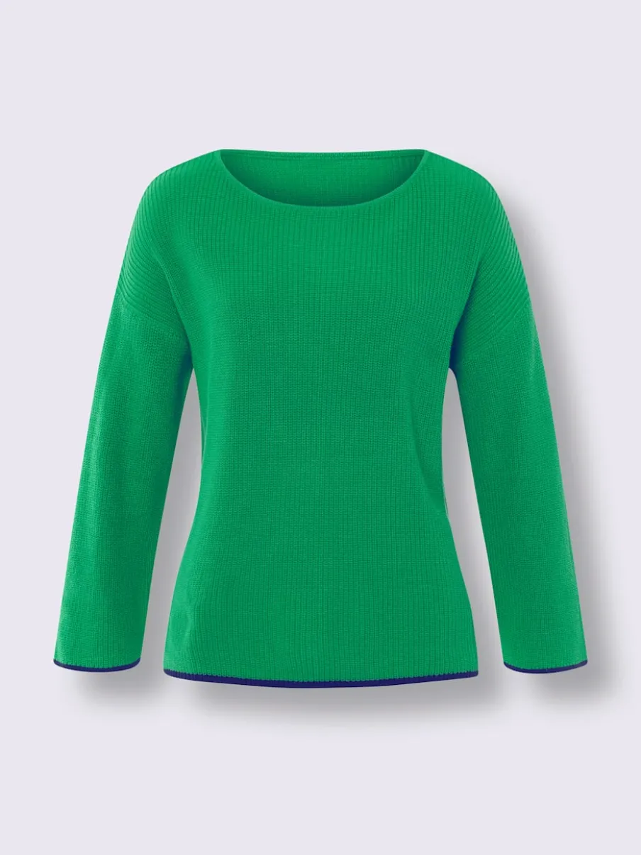 Pull en tricot côtelé à encolure U et manches trois quarts