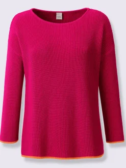 Pull en tricot côtelé à encolure U et manches trois quarts