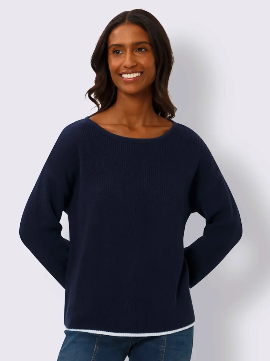 Pull en tricot côtelé à encolure U et manches trois quarts