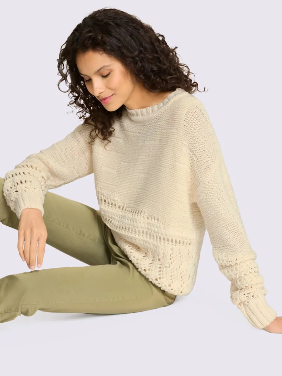 Pull en tricot décontracté à col rond avec ajourés