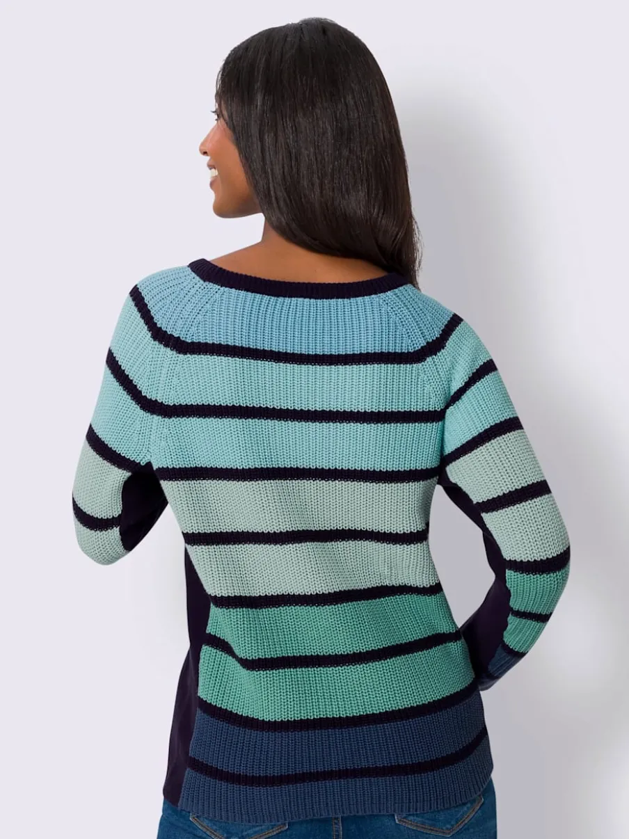 Pull en tricot doux à rayures avec empiècements latéraux