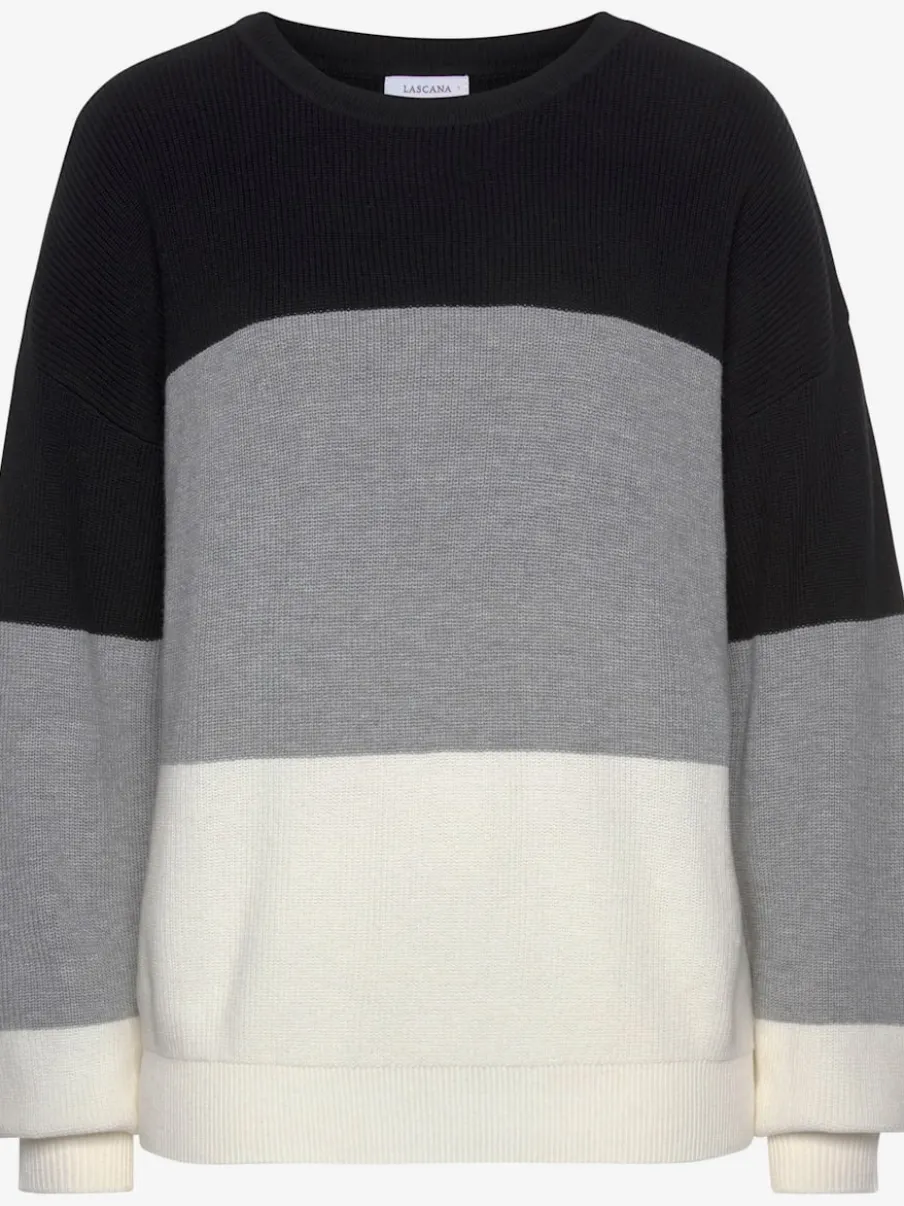 Pull en tricot à encolure ronde avec mancherons et bords-côtes
