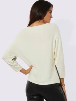 Pull en tricot fin avec col U et manches chauve-souris à motif floral