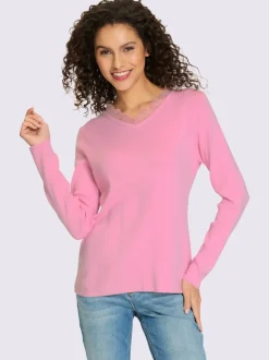 Pull en tricot fin avec dentelle au col v