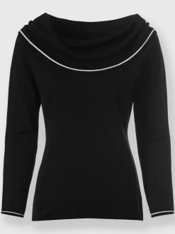 Pull en tricot fin avec encolure carmen dénudée manches longues rayures contrastées