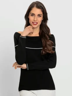 Pull en tricot fin avec encolure carmen dénudée manches longues rayures contrastées